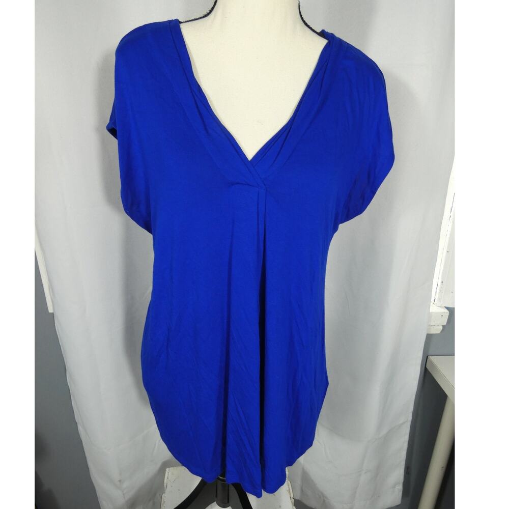 Cable & Gauge Medium Sleeveless Blue V-Neck Blouse Pleated Viscose Spandex